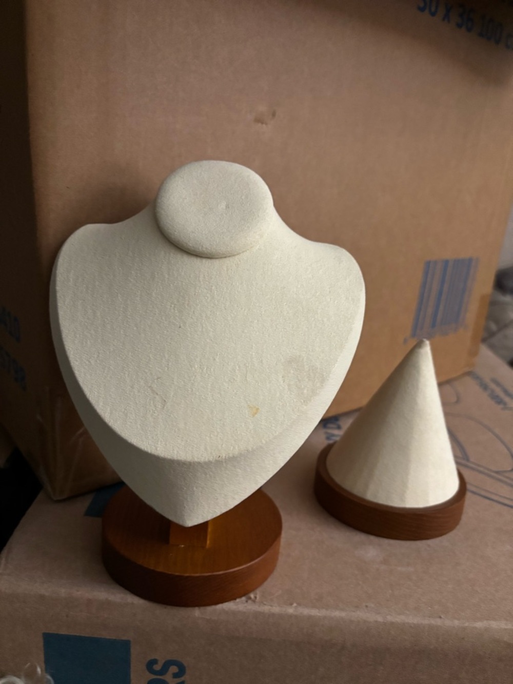 Necklace Display Stand and Bracelet Display Cone on Wood Bases